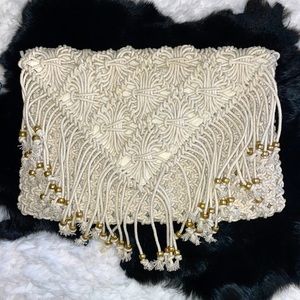 Shiraleah Foldover Macramé Clutch Cream Resort Vacay Clutch